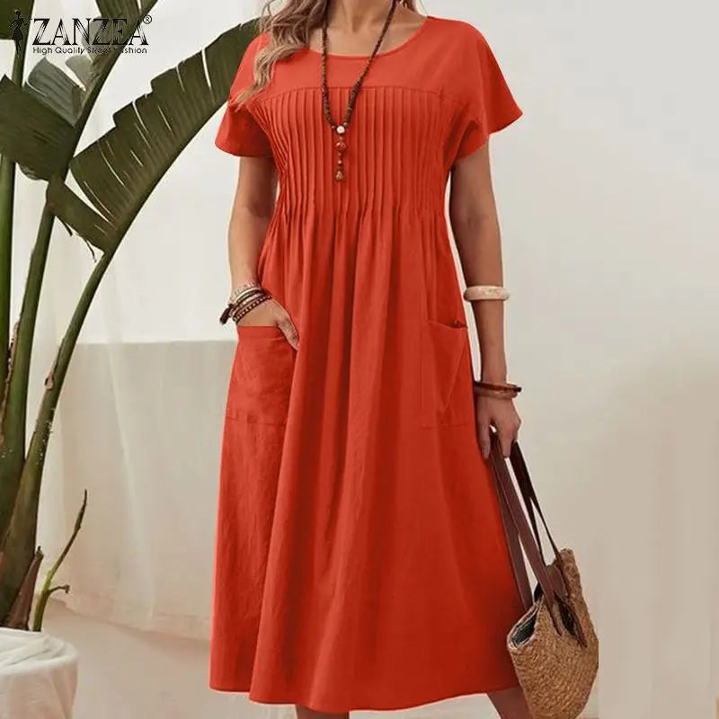 Styling Secret Short Sleeve Pleated Midi Dress