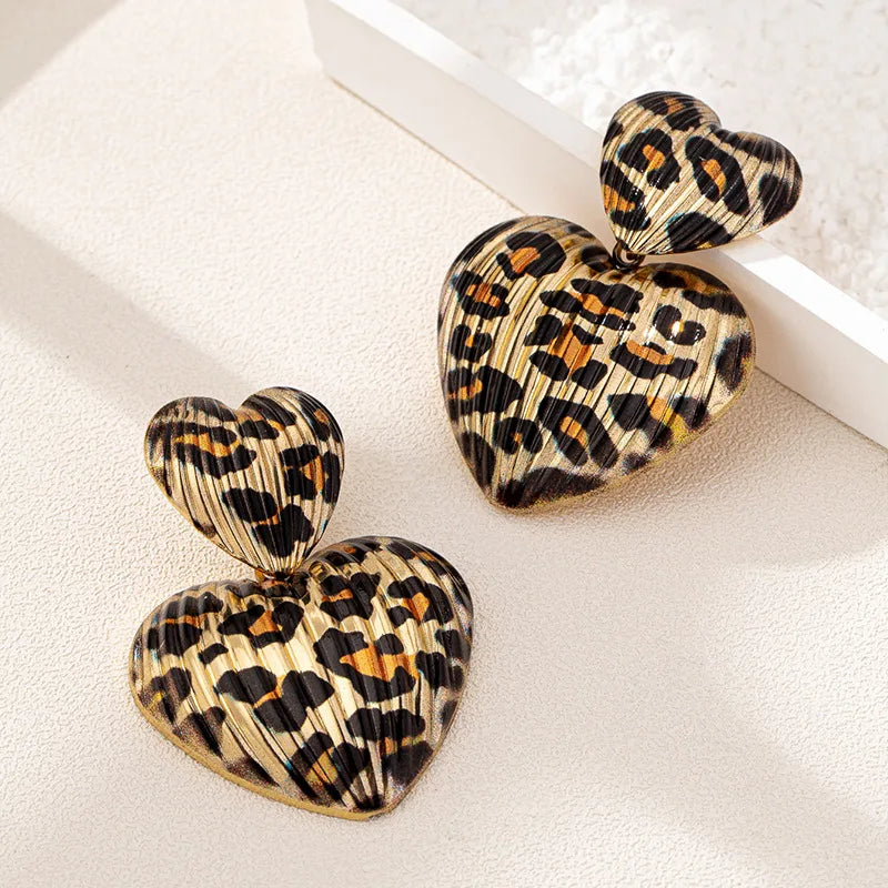 Trendy Gold Leopard Print  Heart  Drop  Earrings