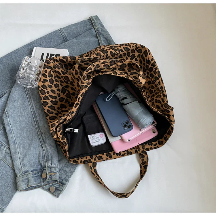 Versatile Casual Leopard Print Canvas Fashionable Crossbody Shoulder Bag