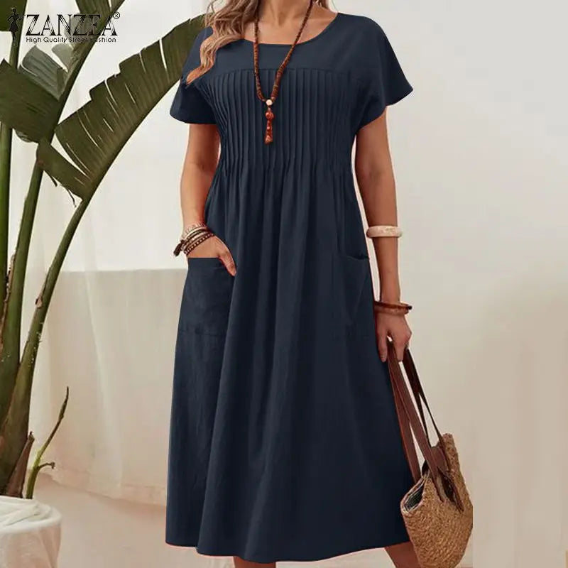 Styling Secret Short Sleeve Pleated Midi Dress