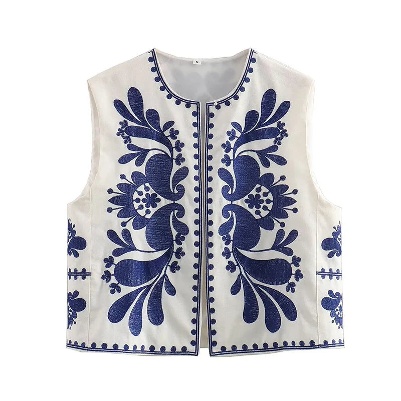Vintage Floral Embroidered Open Waist Style Vest
