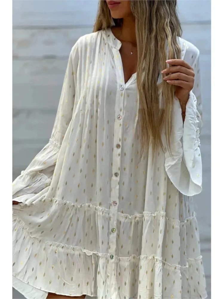Paradise Boho Swing  Pleated Shirt Dress