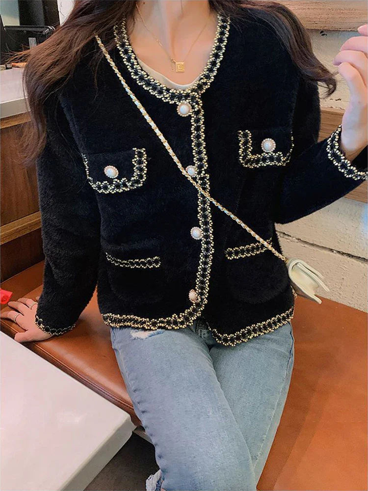 Easy on Me Faux Mink Fleece-Knitted Cardigan