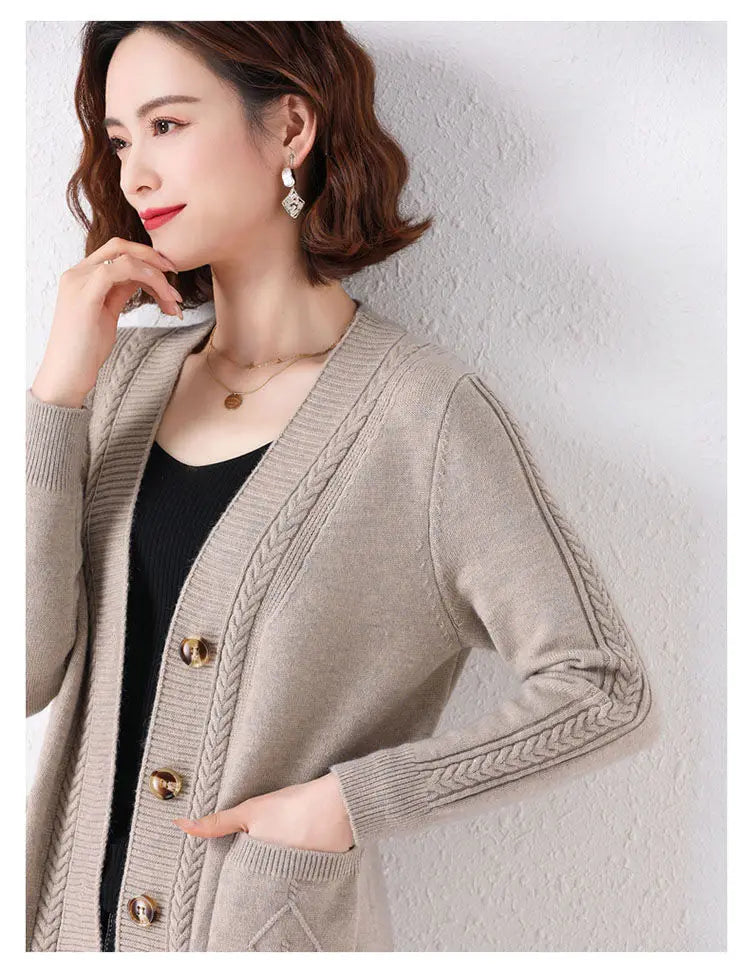 New Vintage  Button Cardigans Sweaters Coat with  Long Sleeve