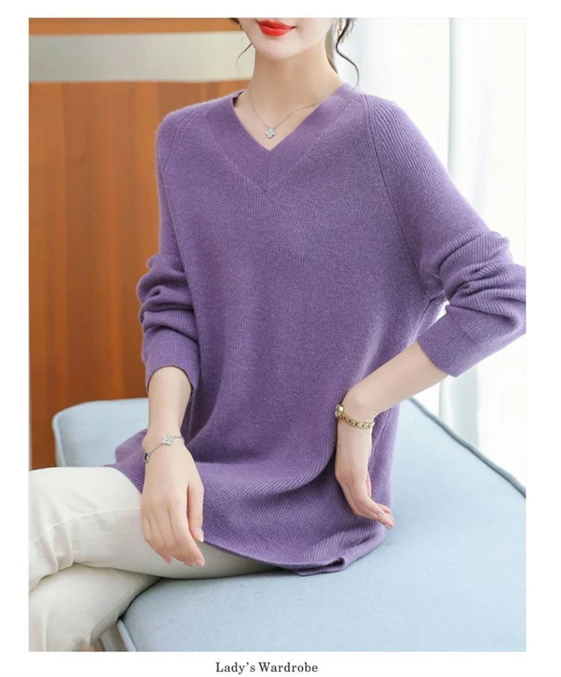 New Cashmere Style Knitted  Casual V-neck Pullover