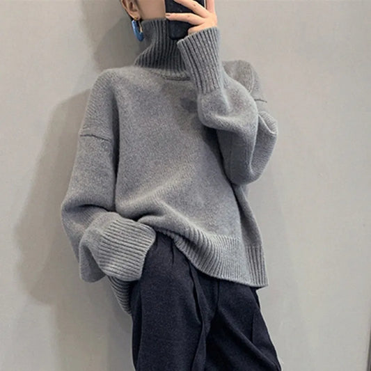 Winter New Vintage  Turtleneck Oversize  Sweater Pullover
