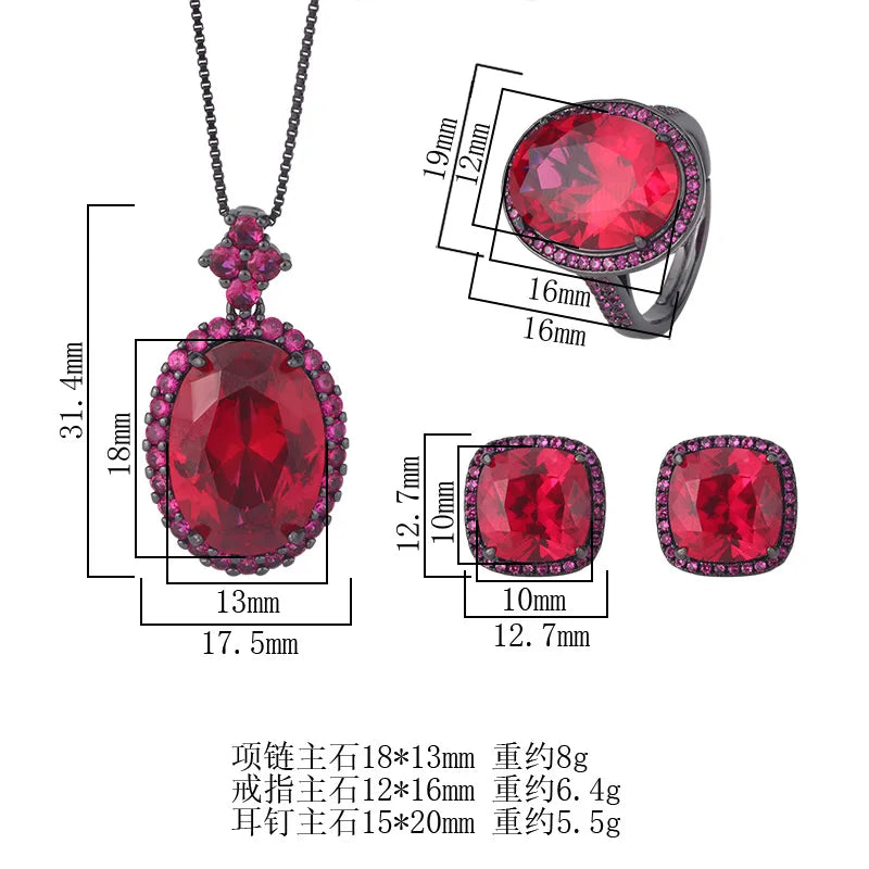 Red Corundum 18 Plated Gold Jewelry Set