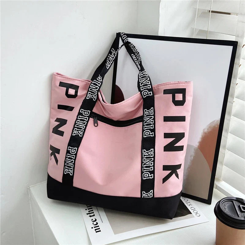 Classic PINK Shoulder Tote Bag with Lining & Zipper Closure in Many Colors.