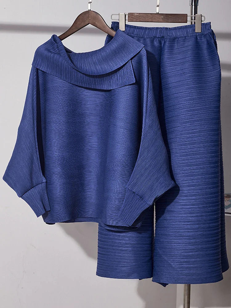 Perfected Charm Batwing Sleeve Top and Wide Leg Trousers Matching Set