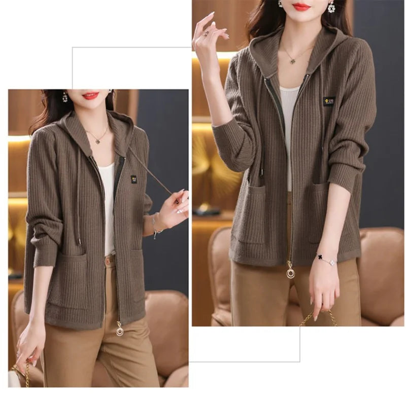 All season Hooded Knitted Cardigan with Pockets
