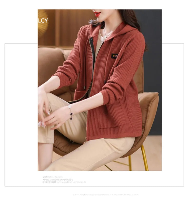 All season Hooded Knitted Cardigan with Pockets