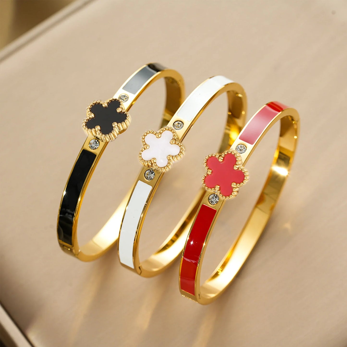 Five-Leaf Flower Open Bangle Bracelet