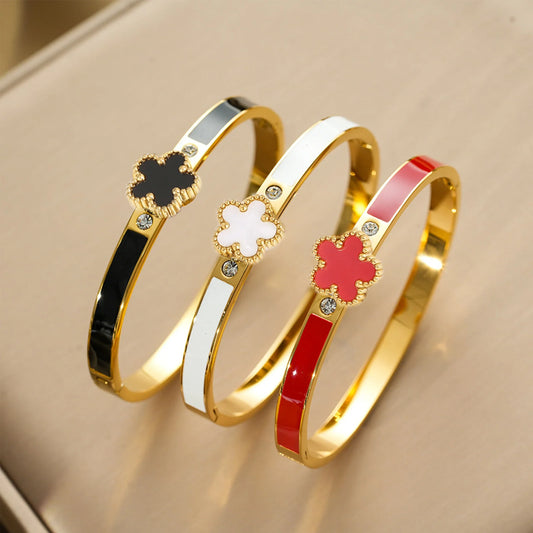 Five-Leaf Flower Open Bangle Bracelet