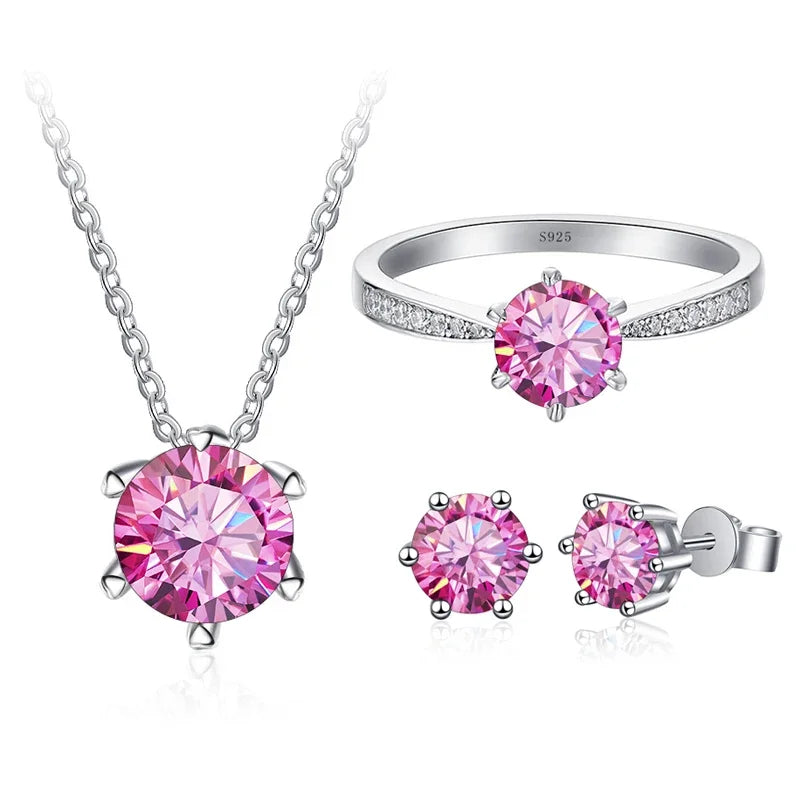 Solitaire Sterling Silver Moissanite Diamond Jewelry Set