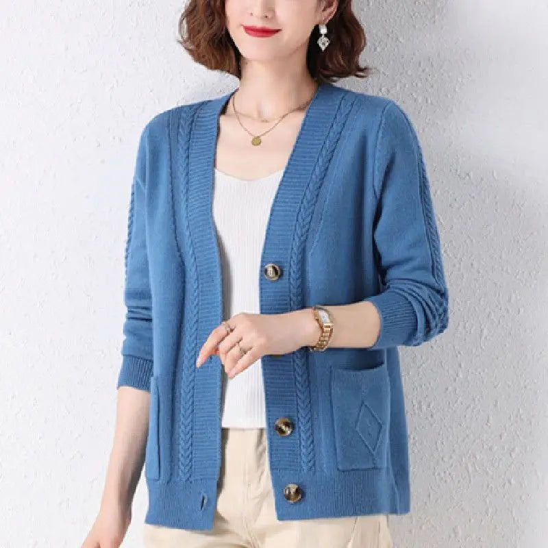 New Vintage  Button Cardigans Sweaters Coat with  Long Sleeve