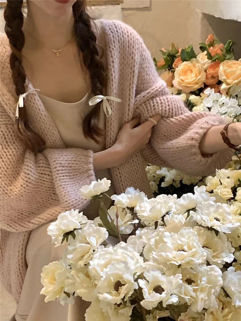 Sweet V-Neck Oversized  Fashion Knitting Cardigans  One Size