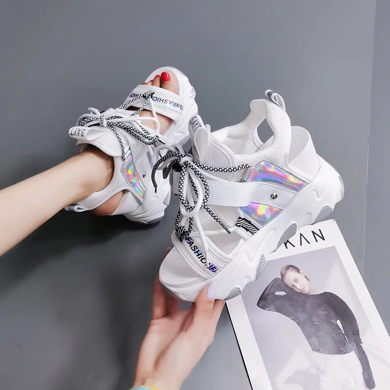 Buckle Strap Lace Design Platform Sneaker Sandals