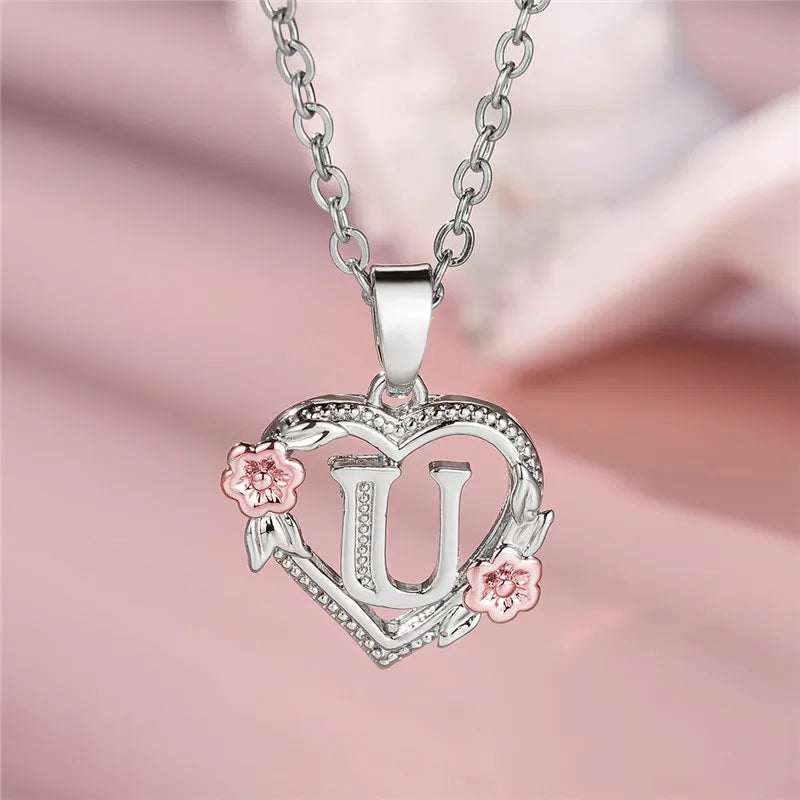Personal A-Z Letter Flower Pendant Necklace