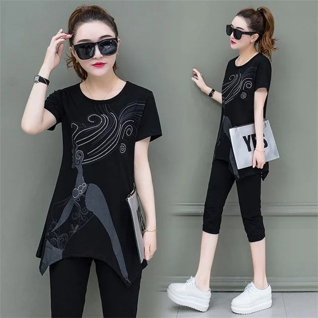 Korean Fashion Loose Short Sleeve Top & Pants 2 Piece Set