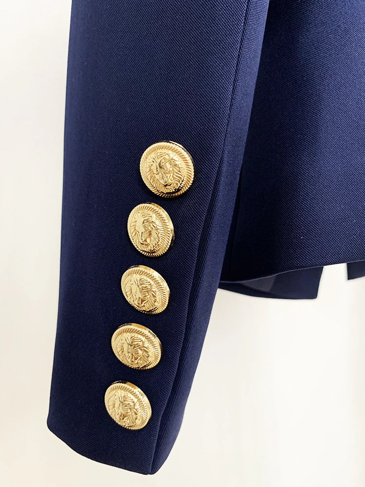 Blue Classic Slim Design Jacket with Gold  Lion Buttons
