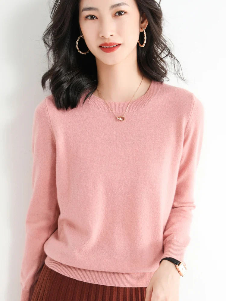 Classic Style Cashmere Round Neck Pullover with  Long Sleeve