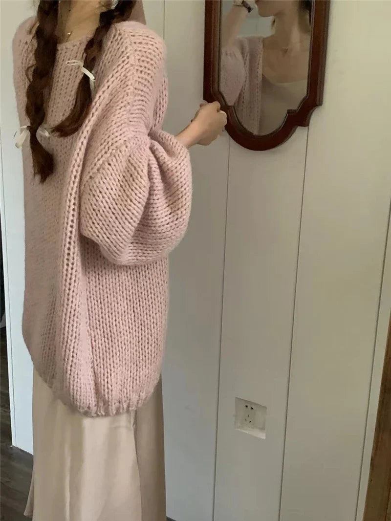 Sweet V-Neck Oversized  Fashion Knitting Cardigans  One Size