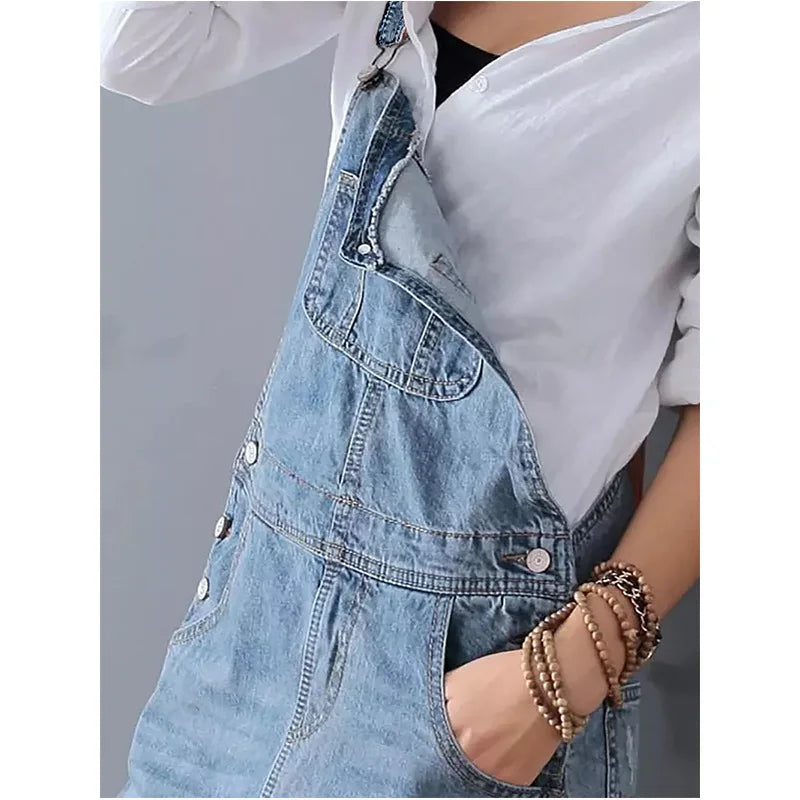 Denim Sleeveless Strap Straight Long Skirt.