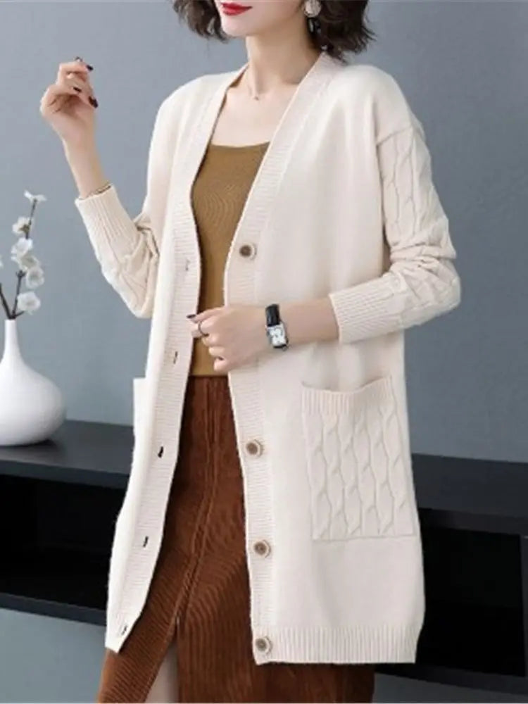 New Vintage V Neck  Knitted Sweater Coat