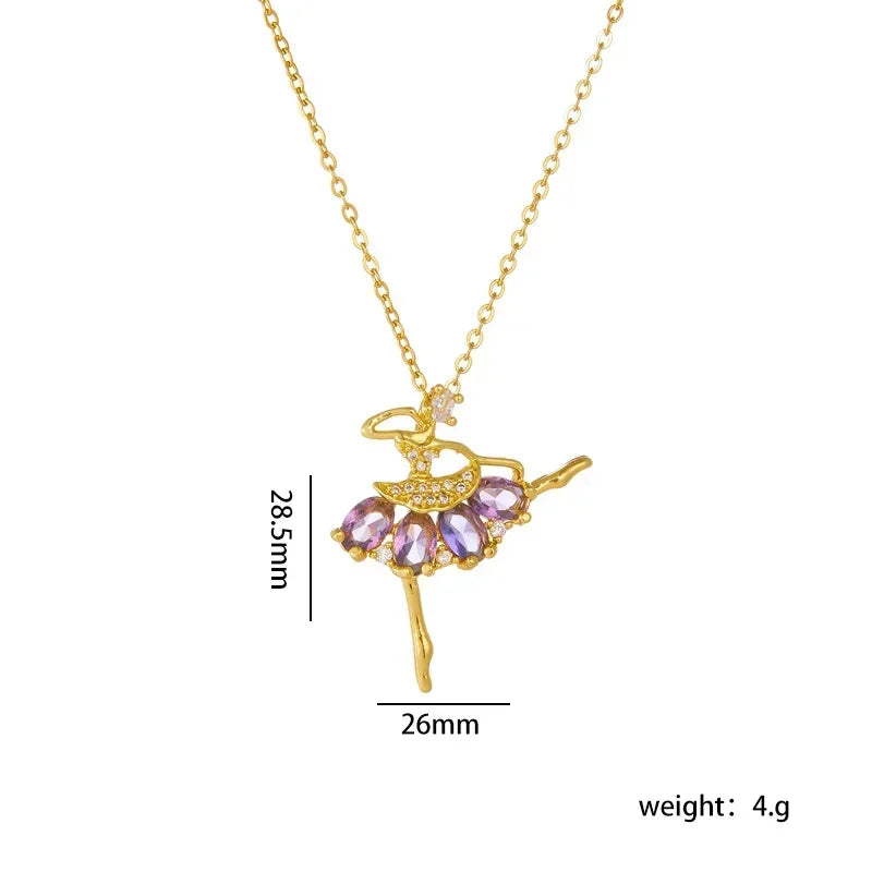 Colorful Zircon Ballerina Girl Pendant Necklace