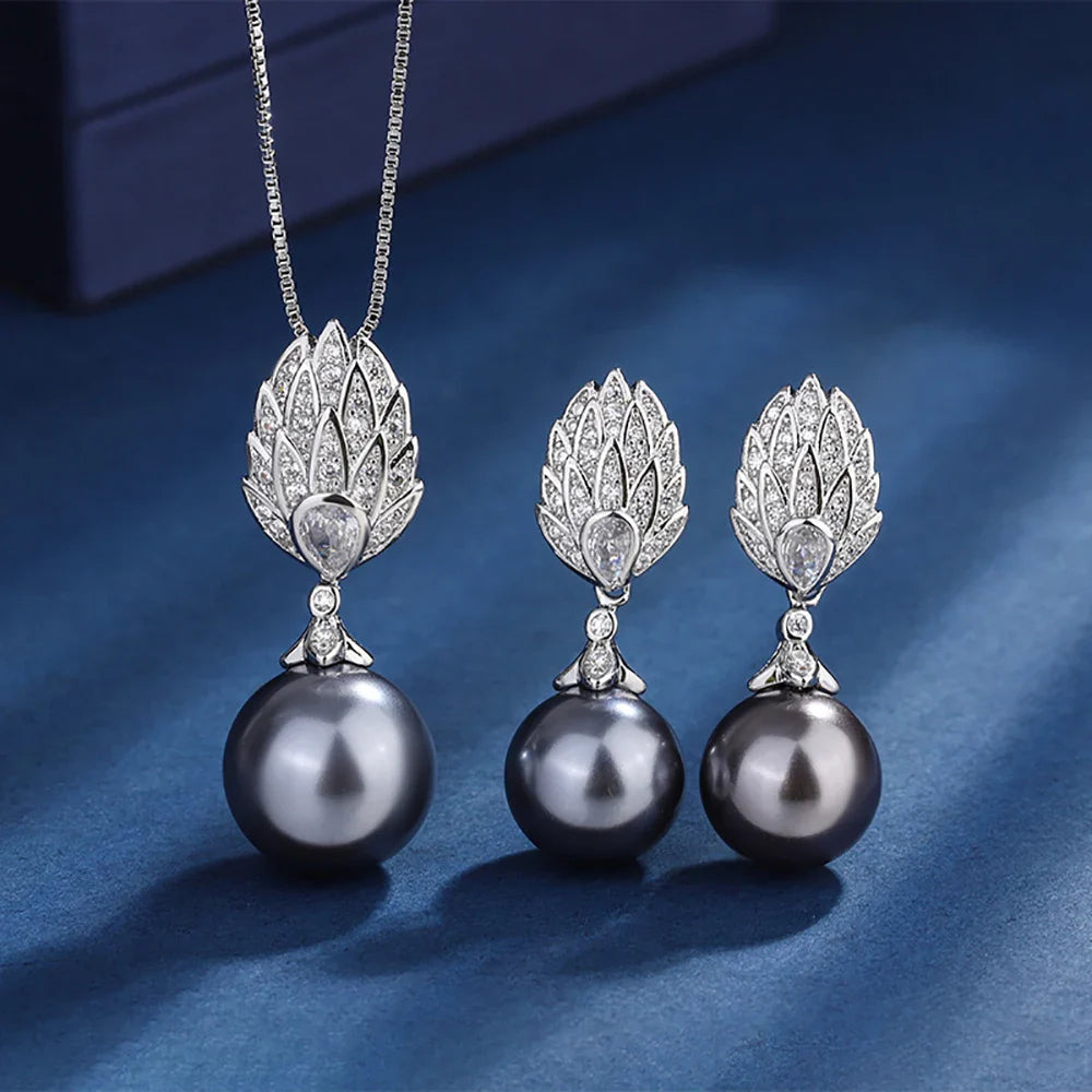 Unique Black Pearl Pendant, Necklace, Earring, Jewelry Set