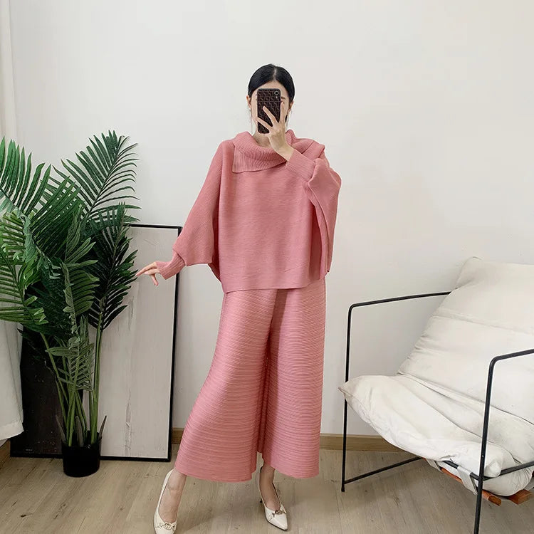 Perfected Charm Batwing Sleeve Top and Wide Leg Trousers Matching Set