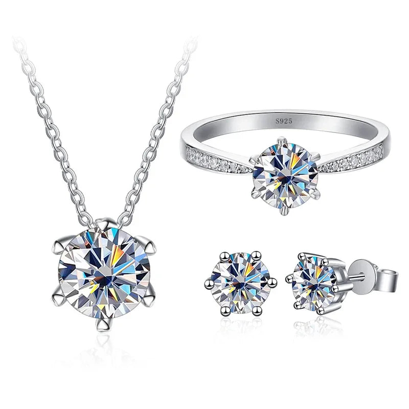 Solitaire Sterling Silver Moissanite Diamond Jewelry Set