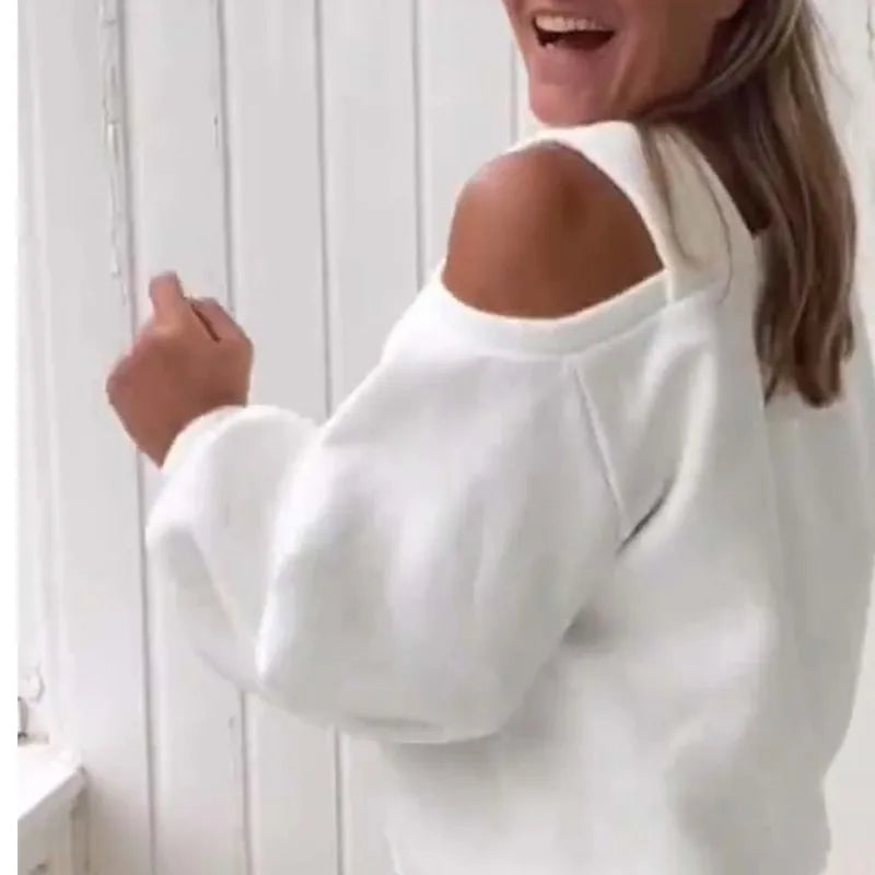 Chic Look Off-shoulder Top Pullover Blouse  with  Long-sleeved