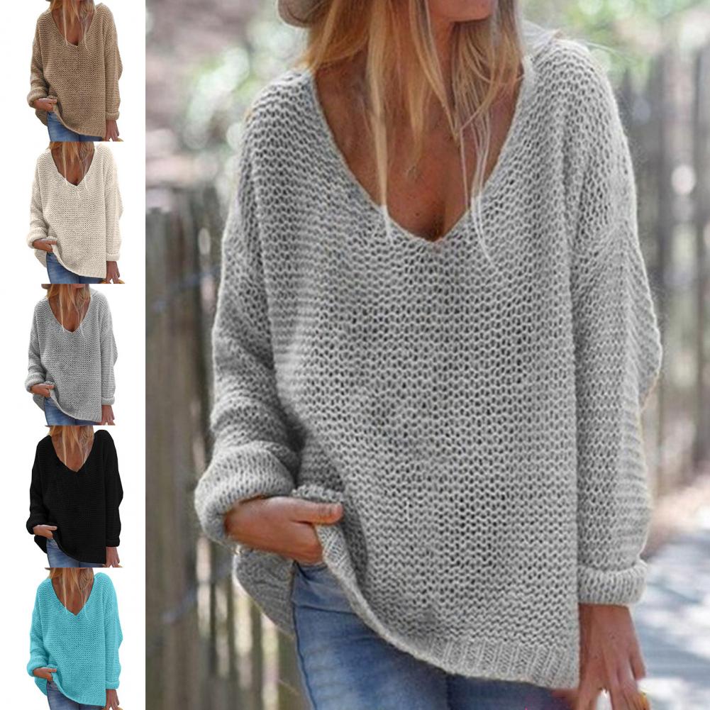 Trendy  Loose Fit V-Neck Sweater Knitted Top