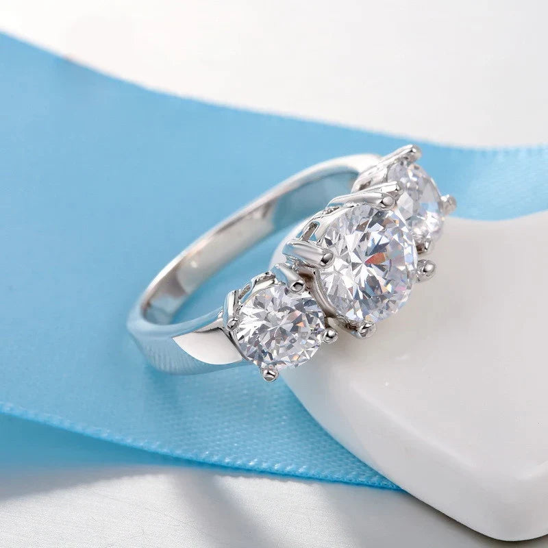 925 Sterling Silver 3 CZ Stone Prong Setting Band Ring