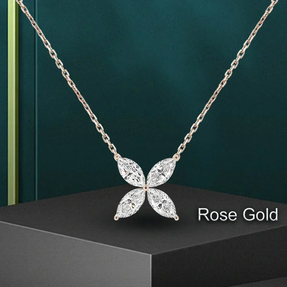 GRA Certified Butterfly Moissanite Jewelry Sets Marquise Cut Diamond Pendant, Necklace, Stud Earrings