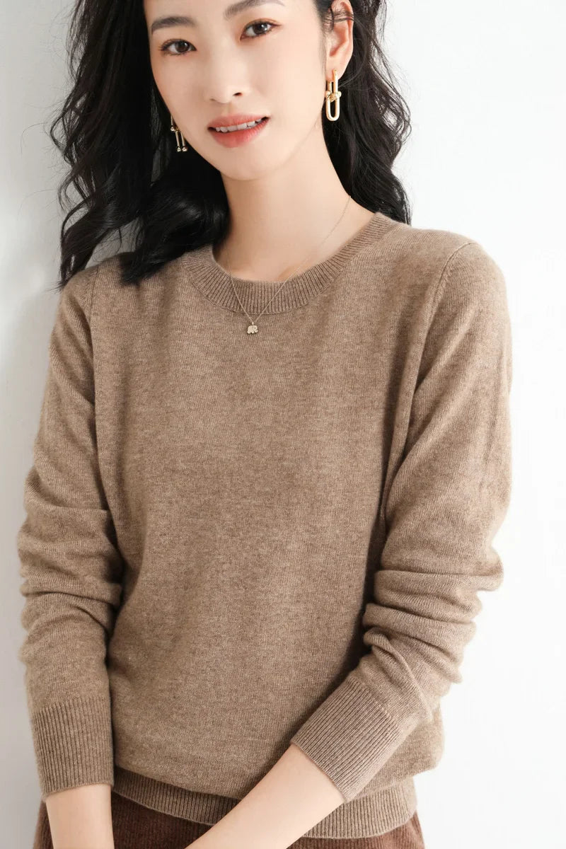 Classic Style Cashmere Round Neck Pullover with  Long Sleeve