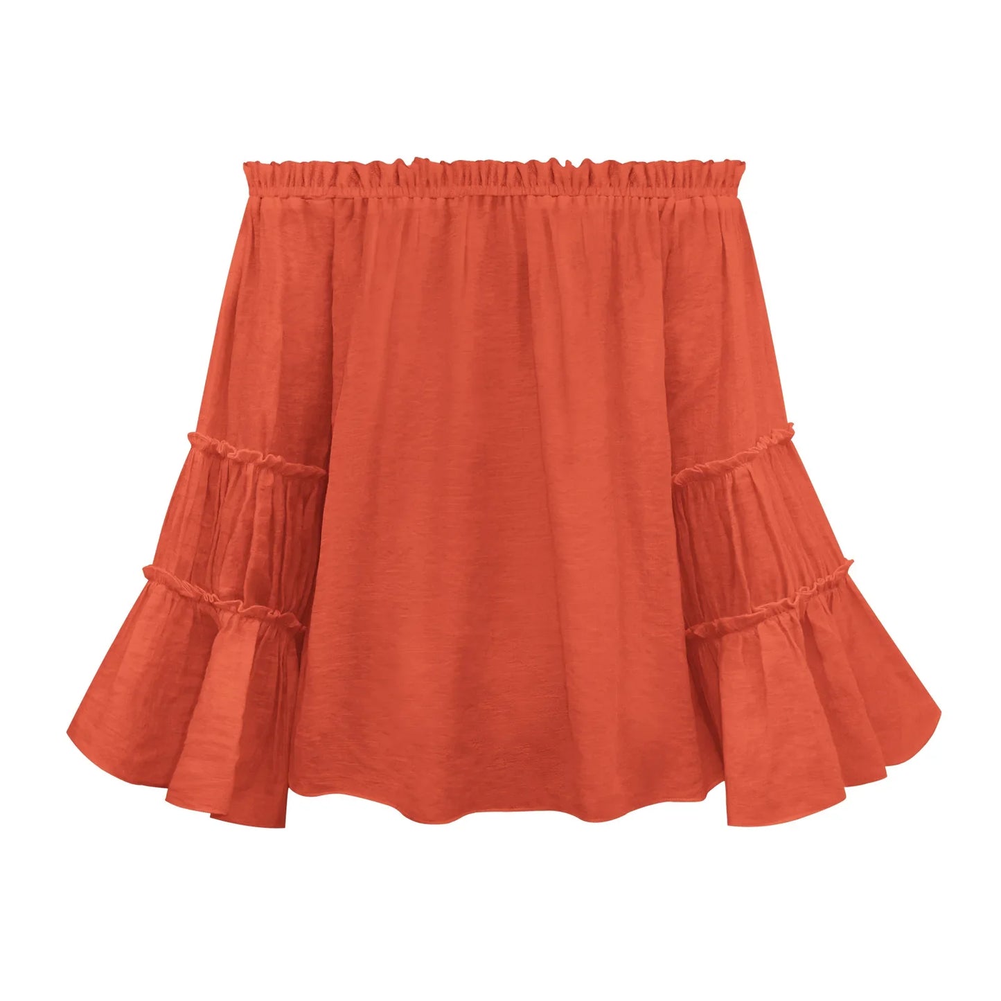 Orange Red  Off Shoulder Flare Long Sleeve Blouse