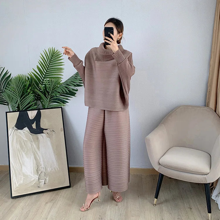 Perfected Charm Batwing Sleeve Top and Wide Leg Trousers Matching Set