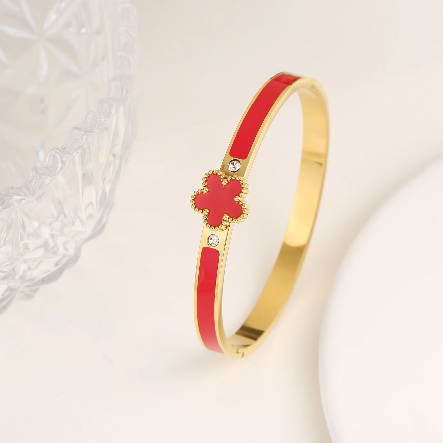 Five-Leaf Flower Open Bangle Bracelet