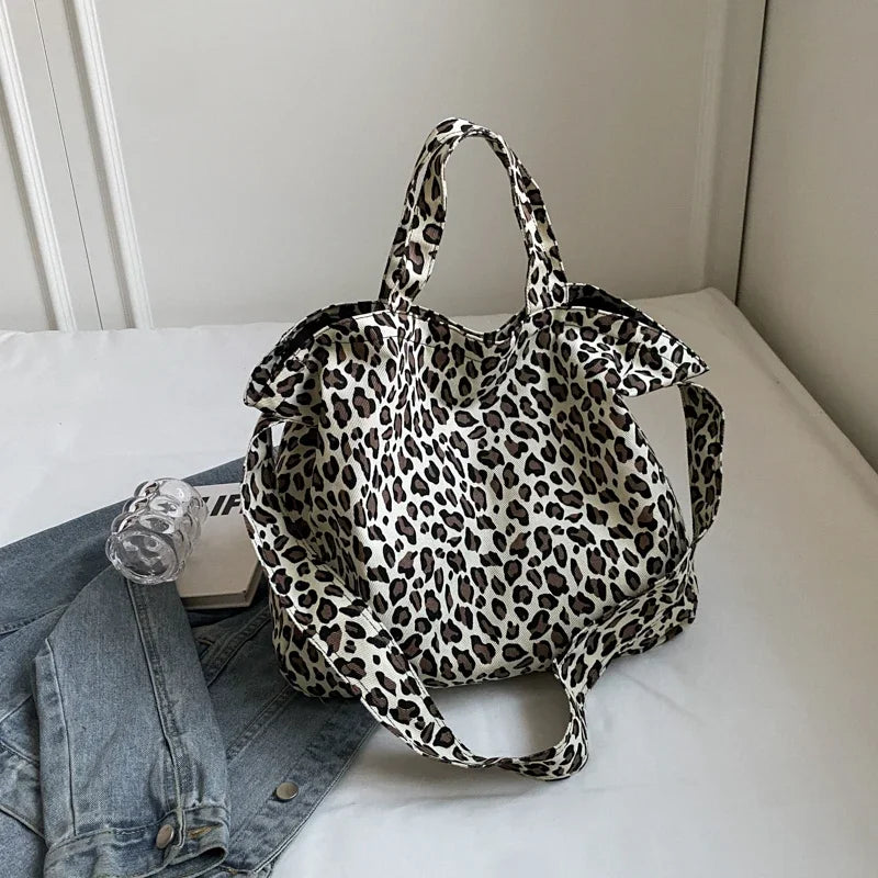 Versatile Casual Leopard Print Canvas Fashionable Crossbody Shoulder Bag