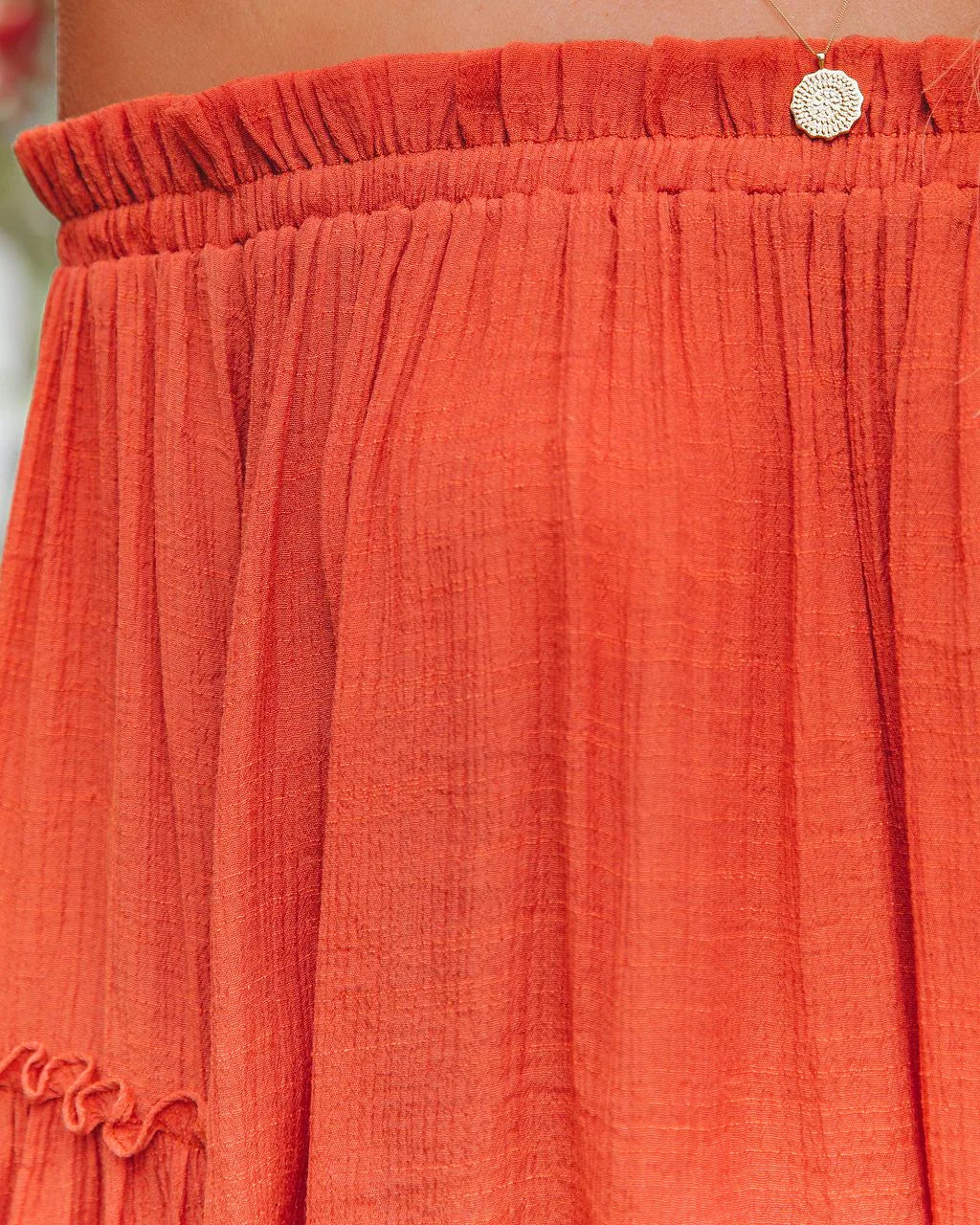 Orange Red  Off Shoulder Flare Long Sleeve Blouse