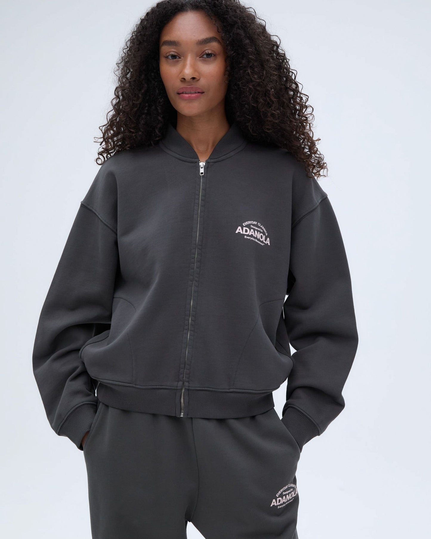 Classics Distressed Full Zip Sweatshirt - Charcoal Grey/Blush Pink