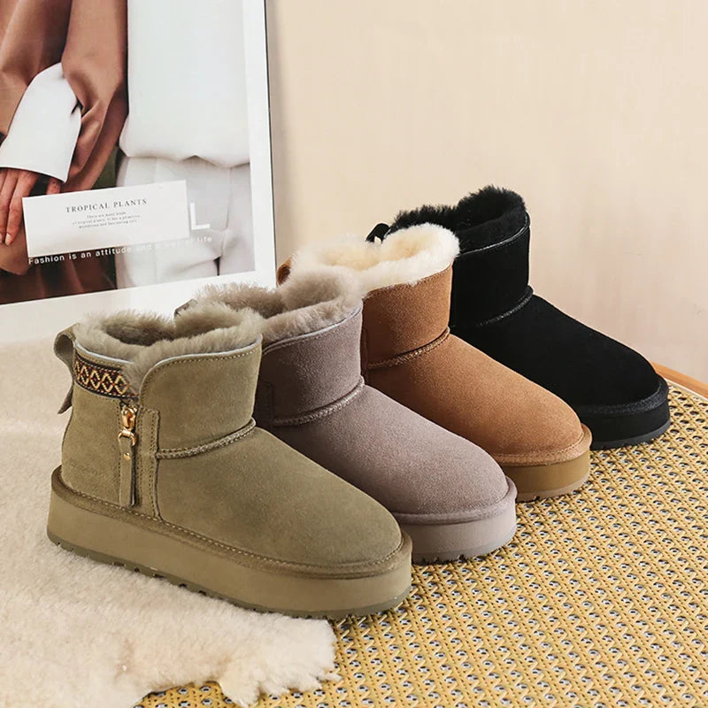 Faux Wool Plush Warm Winter Side Zip Snow Boots