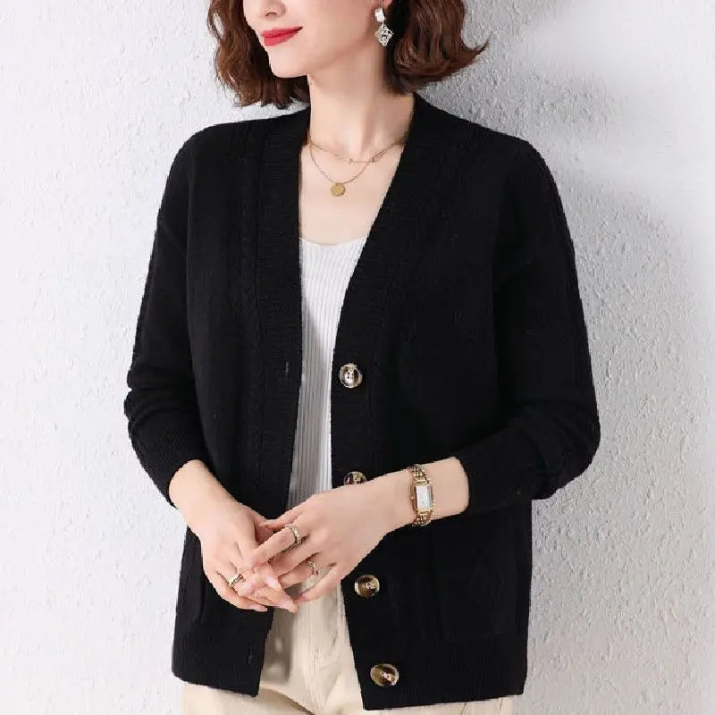 New Vintage  Button Cardigans Sweaters Coat with  Long Sleeve