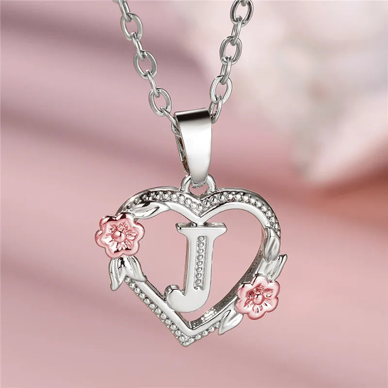 Personal A-Z Letter Flower Pendant Necklace