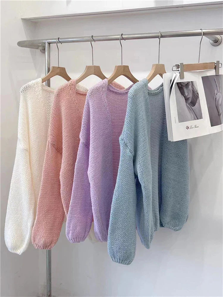 Sweet V-Neck Oversized  Fashion Knitting Cardigans  One Size