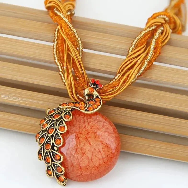 New Boho "Bird of Paradise" Beaded Pendant Necklace.