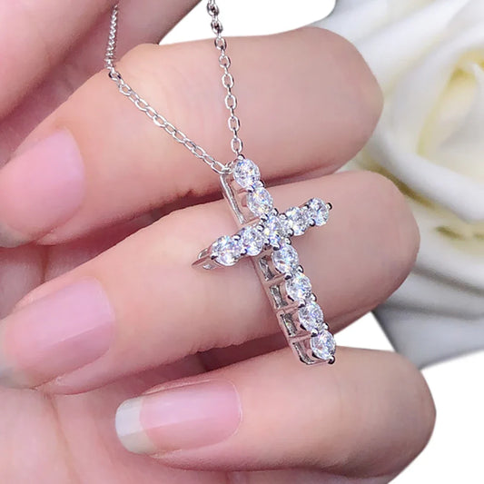 GRA Certified Flawless Moissanite Diamond 925 Sterling Silver Cross Pendant Necklace with Box Chain