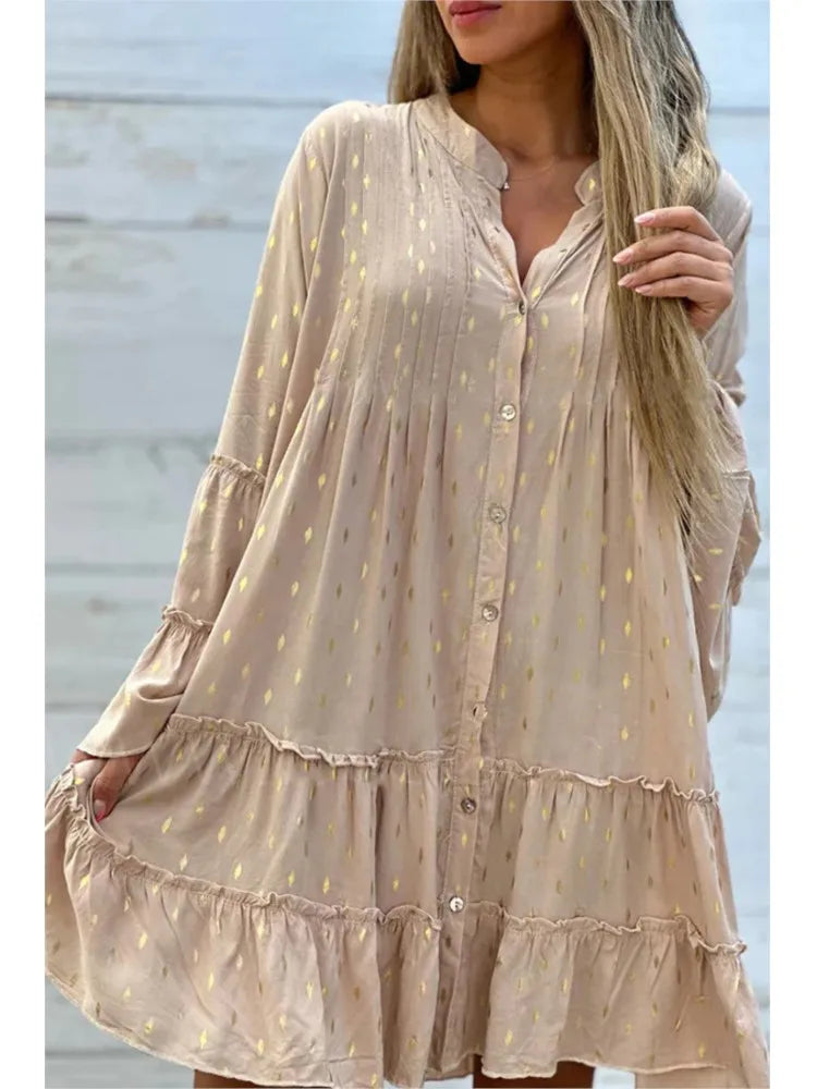 Paradise Boho Swing  Pleated Shirt Dress